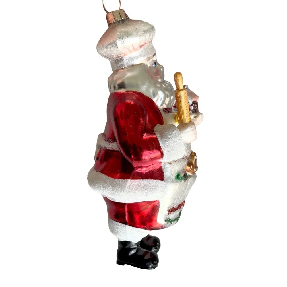 Vintage Baking Santa Claus Blown Glass Ornament 5.75